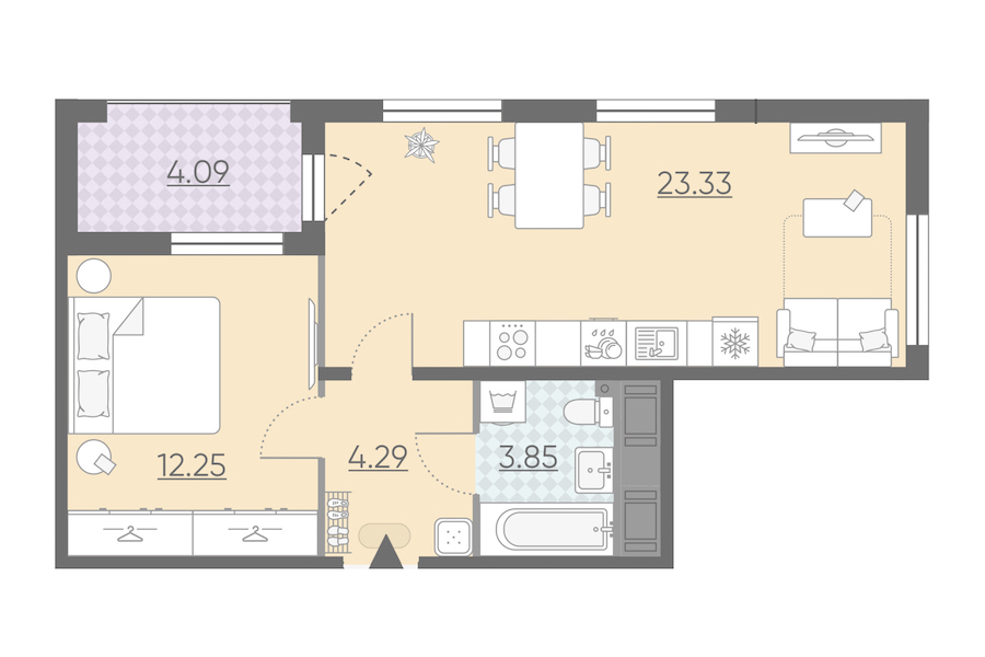 Однокомнатная квартира в : площадь 45.77 м2 , этаж: 8 – купить в Санкт-Петербурге